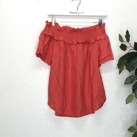 Tommy Hilfiger Ruched Off Shoulder Linen Top - Picture 6 of 7